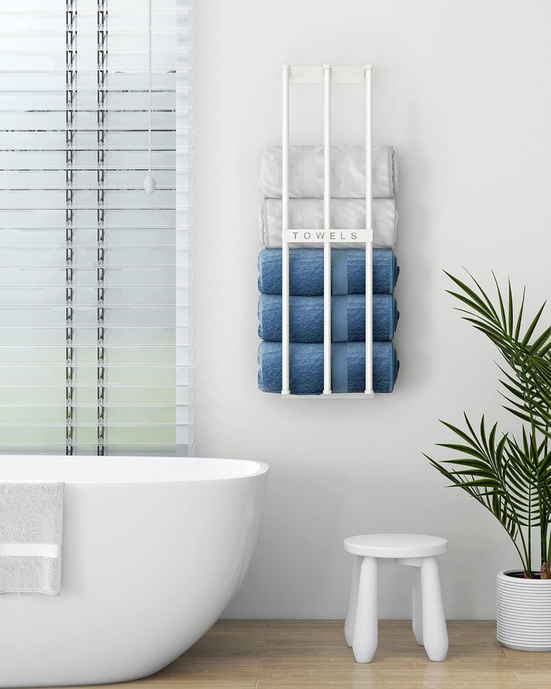 Bethom Towel Holders for Bathroom Wall Mounted, Towel Storage for Small Bathroom, Wall Towel Rack for Rolled Towels Bath Washcloths, White - Image 3